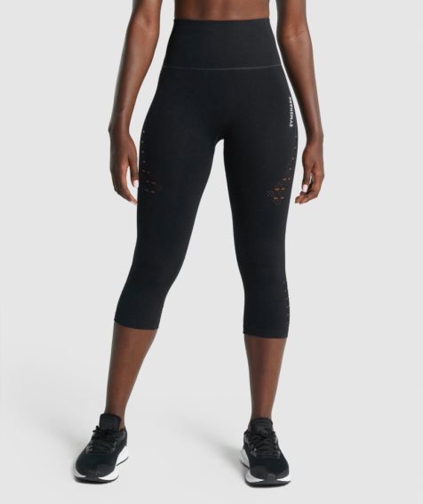 Legginsy Gymshark Energy Seamless Cropped Damskie Czarne | PL 730AZF